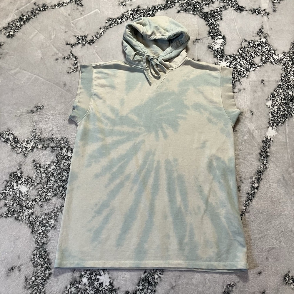 Zara Dress Womens Size Small Light Blue Beige Tie Dye Tunic Hoodie Mini